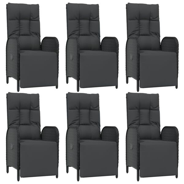 vidaXL 7 Piece Garden Dining Set with Cushions Black Poly Rattan