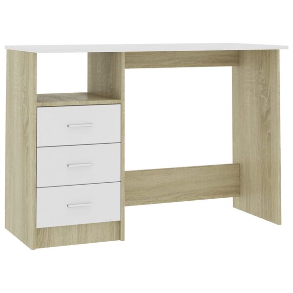 vidaXL Desk with Drawers White and Sonoma Oak 110x50x76 cm Engineered Wood