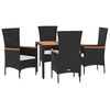 vidaXL 5 Piece Garden Dining Set with Cushions Black Poly Rattan