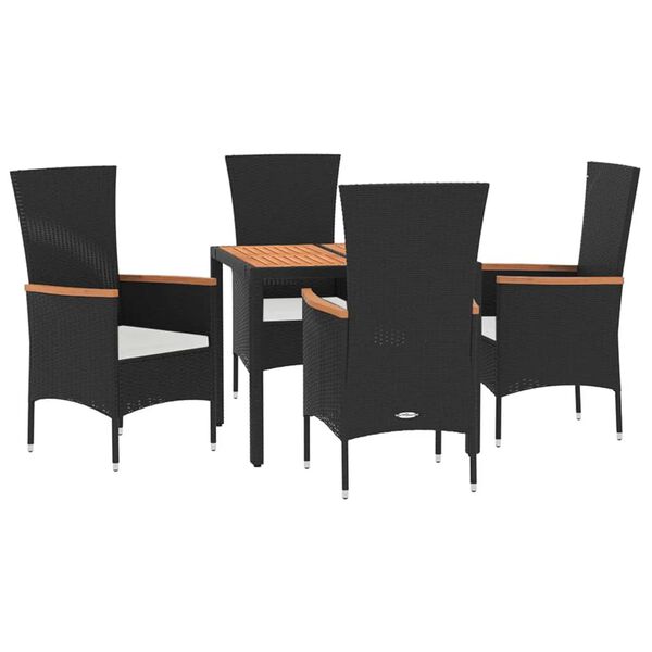 vidaXL 5 Piece Garden Dining Set with Cushions Black Poly Rattan