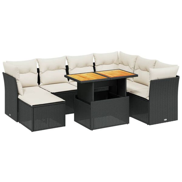 vidaXL 8 Piece Garden Sofa Set with Cushions Black Poly Rattan