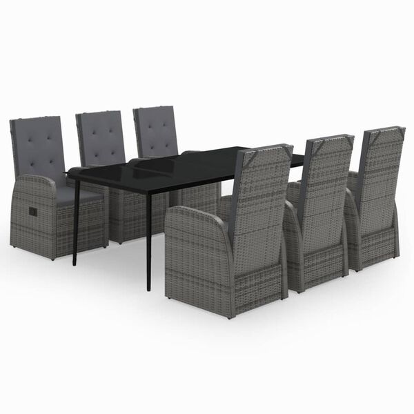 vidaXL 7 Piece Garden Dining Set with Cushions Grey