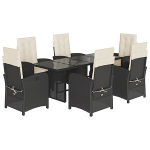 vidaXL 7 Piece Garden Dining Set with Cushions Black Poly Rattan