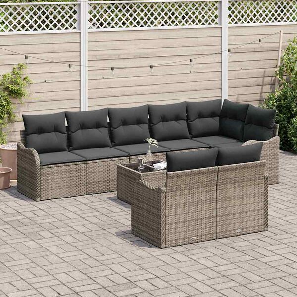 vidaXL Garden Sofa Set 9 pcs Grey Poly Rattan