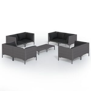 vidaXL 9 Piece Garden Lounge Set with Cushions Poly Rattan Dark Grey