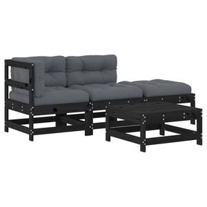 vidaXL 4 Piece Garden Lounge Set with Cushions Black Solid Wood