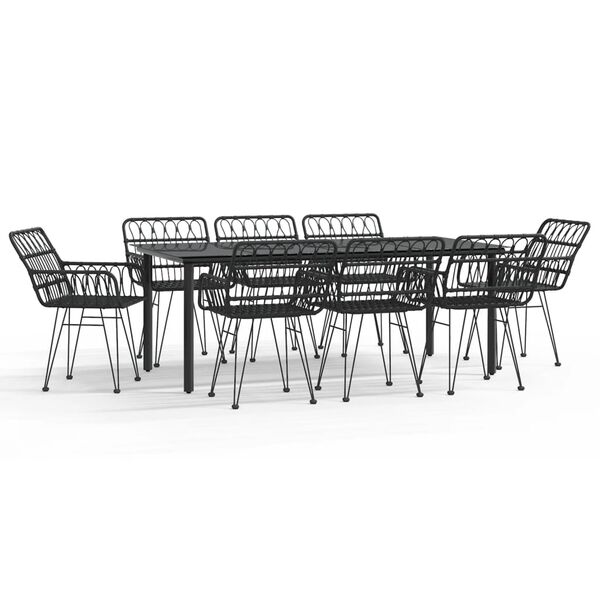 vidaXL 9 Piece Garden Dining Set Black Poly Rattan