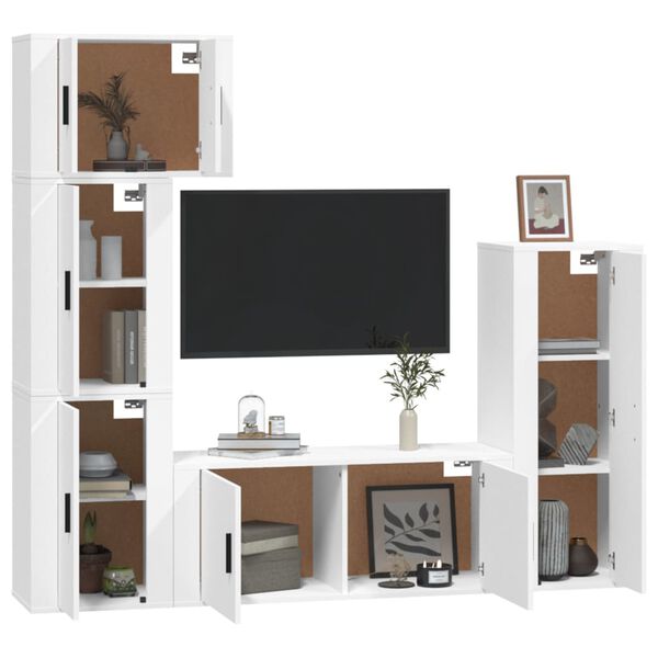 vidaXL 5 Piece TV Cabinet Set White Engineered Wood