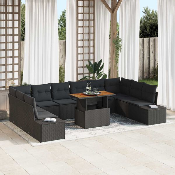 vidaXL Garden Sofa Set with Storage 11 pcs Black Poly rattan