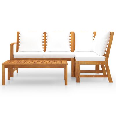 vidaXL 4 Piece Garden Lounge Set with Cushion Cream Solid Acacia Wood