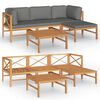 vidaXL 5 Piece Garden Lounge Set with Grey Cushions Solid Teak Wood