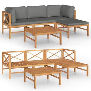 vidaXL 5 Piece Garden Lounge Set with Grey Cushions Solid Teak Wood