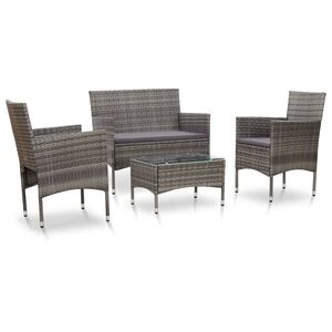vidaXL 4 Piece Garden Lounge Set with Cushions Poly Rattan Grey