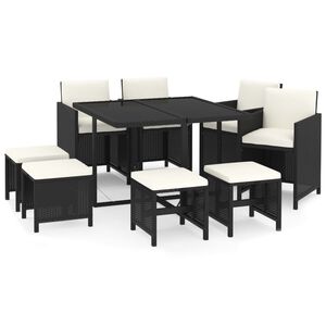 vidaXL 9 Piece Garden Dining Set with Cushions Poly Rattan Black