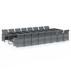 vidaXL 17 Piece Garden Dining Set with Cushions Grey Poly Rattan