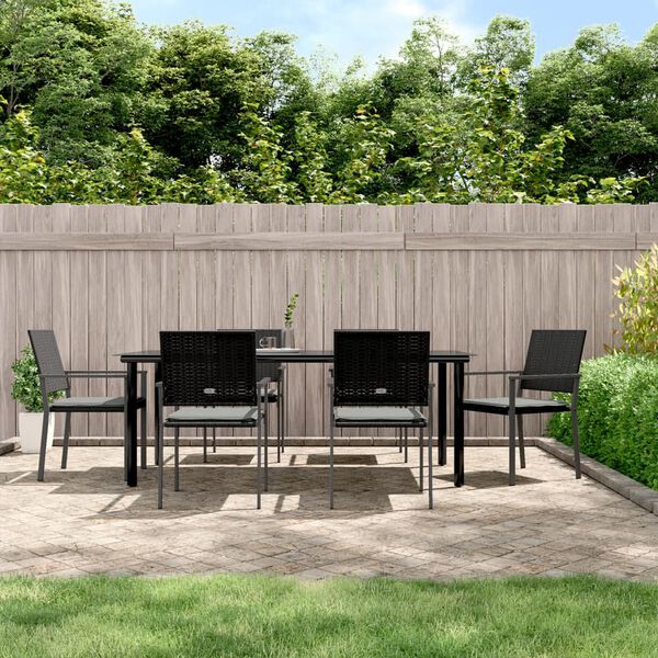vidaXL 7 Piece Garden Dining Set with Cushions Poly Rattan and Steel