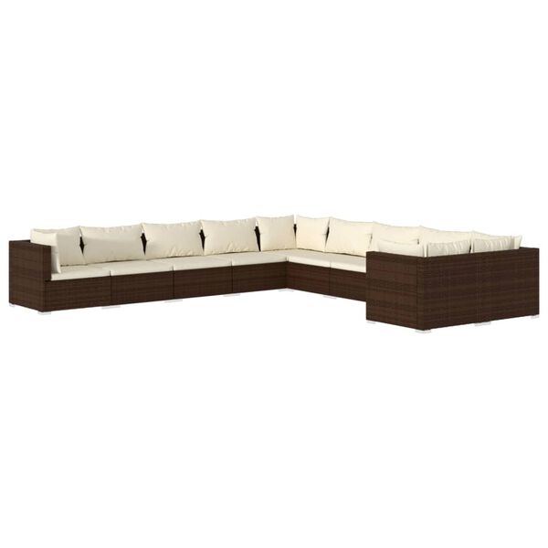 vidaXL 10 Piece Garden Lounge Set with Cushions Poly Rattan Brown