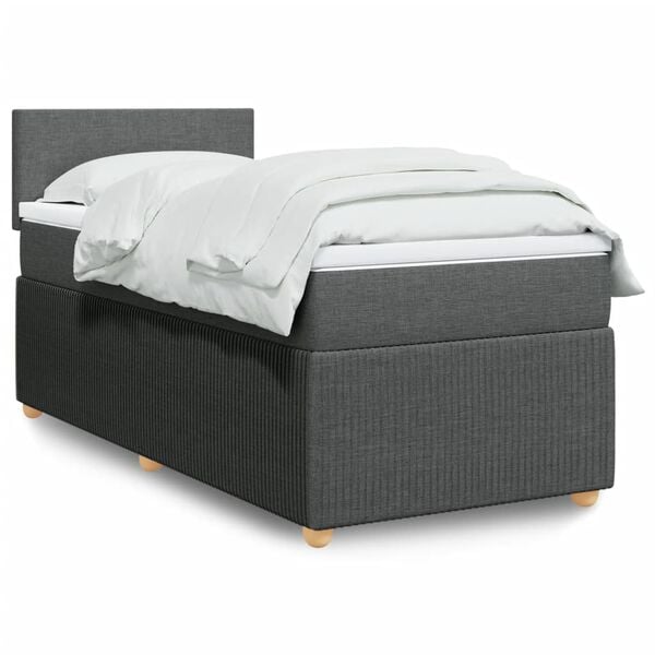 vidaXL Box Spring Bed with Mattress Dark Grey King Single Fabric