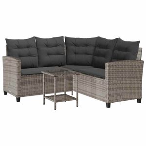 vidaXL Garden Sofa with Table&Cushions L-shaped Grey Poly Rattan
