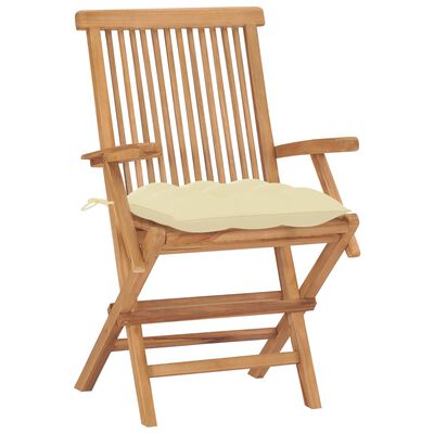 vidaXL Garden Chairs with Cream White Cushions 2 pcs Solid Teak Wood