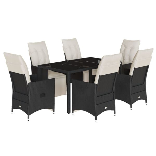 vidaXL 7 Piece Garden Dining Set with Cushions Black Poly Rattan