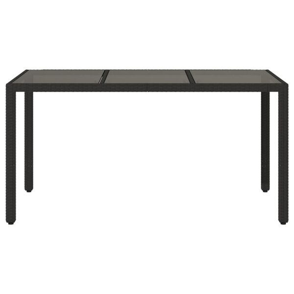 vidaXL Garden Table 150x90x75 cm Tempered Glass and Poly Rattan Black