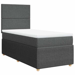 vidaXL Box Spring Bed with Mattress Dark Grey King Single Fabric