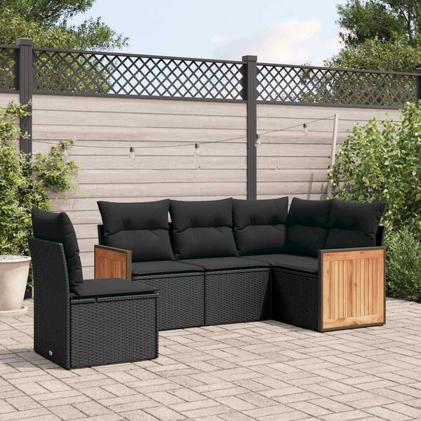 vidaXL 5 Piece Garden Sofa Set with Cushions Black Poly Rattan