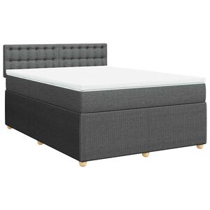 vidaXL Box Spring Bed with Mattress Dark Grey Queen Fabric