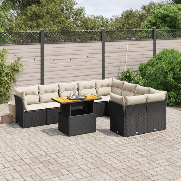vidaXL 10 Piece Garden Sofa Set with Cushions Black Poly Rattan