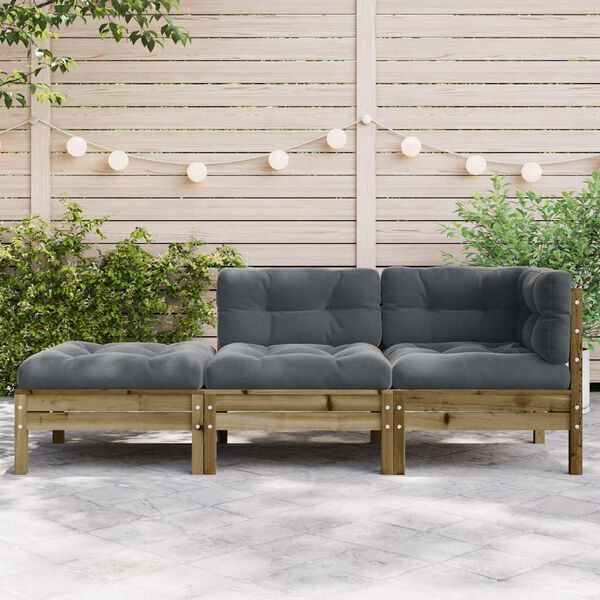 vidaXL Garden Sofa with Cushions and Footstool 3-Seater