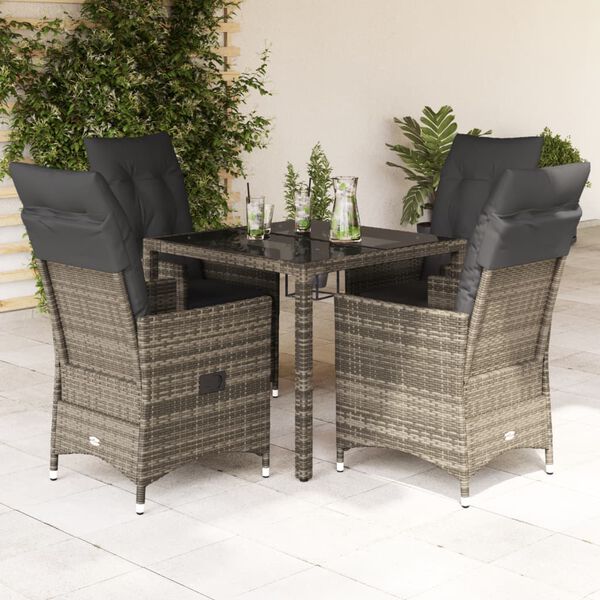 vidaXL 5 Piece Garden Dining Set with Cushions Grey Poly Rattan