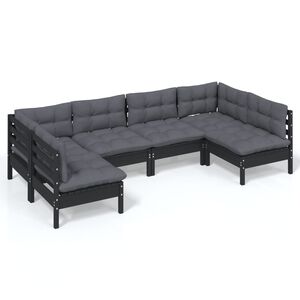 vidaXL 6 Piece Garden Lounge Set with Cushions Black Solid Pinewood