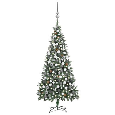 vidaXL Artificial Pre-lit Christmas Tree with Ball Set Pine Cones 210 cm