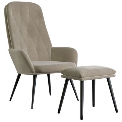 vidaXL Relaxing Chair with Footstool Light Grey Velvet