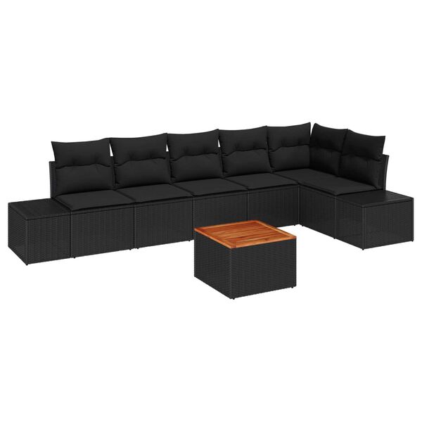 vidaXL Garden Sofa Set with Storage 7 pcs Black Poly Rattan