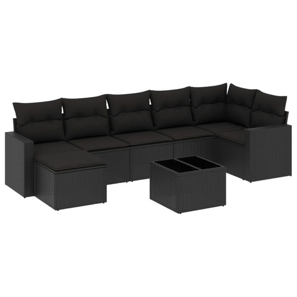 vidaXL 8 Piece Garden Sofa Set with Cushions Black Poly Rattan
