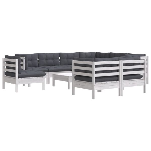 vidaXL 10 Piece Garden Lounge Set with Cushions White Solid Pinewood