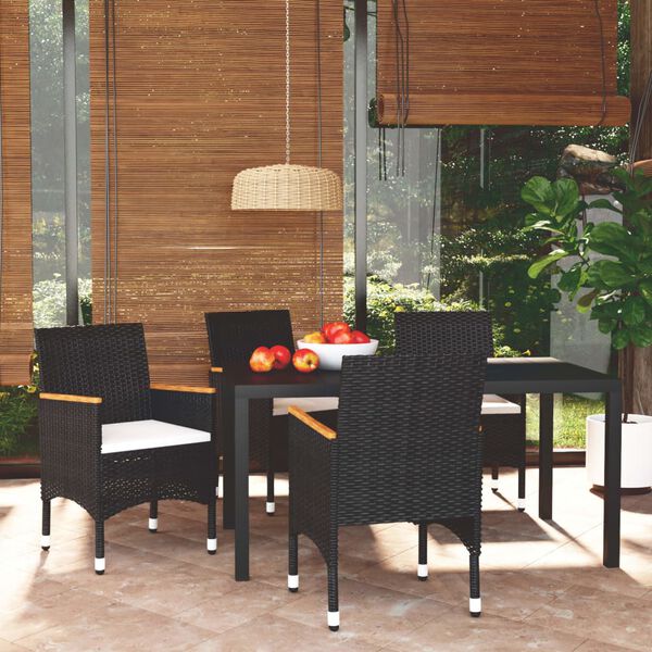 vidaXL 5 Piece Garden Dining Set with Cushions Poly Rattan Black