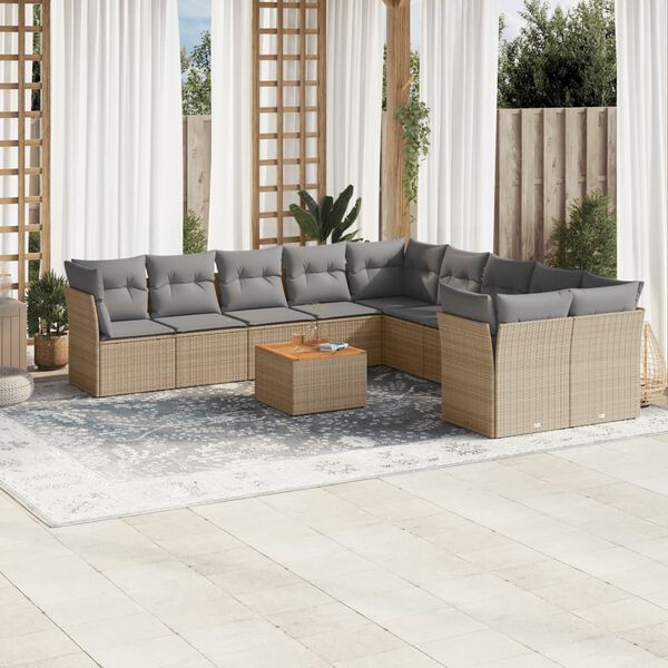 vidaXL 11 Piece Garden Sofa Set with Cushions Mix Beige Poly Rattan