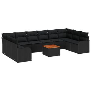 vidaXL Garden Sofa Set with Cushion 10 pcs Black Poly Rattan