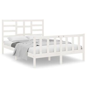 vidaXL Bed Frame without Mattress White Solid Wood 135x190 cm Double