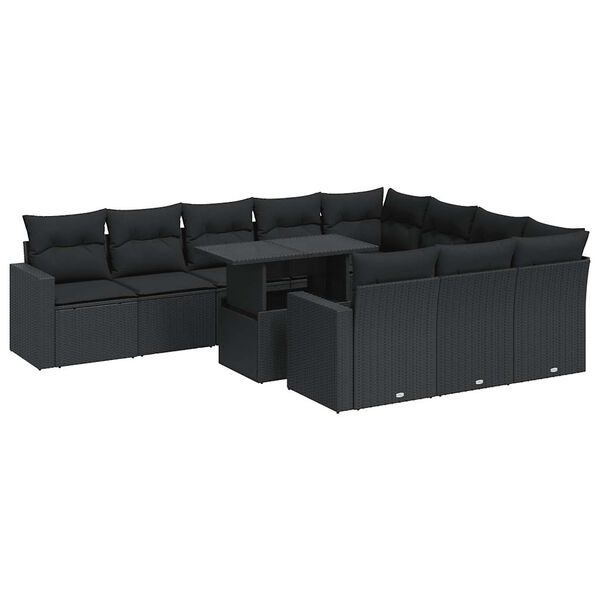 vidaXL 11 Piece Garden Sofa Set with Cushions Black Poly Rattan