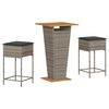 vidaXL 3 Piece Garden Bar Set with Cushions Grey Poly Rattan