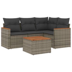 vidaXL 5 Piece Garden Sofa Set with Cushions Grey Poly Rattan