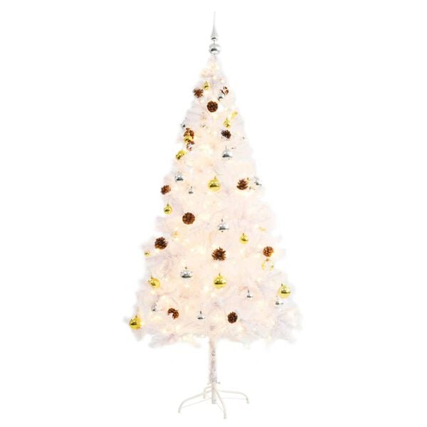 vidaXL Artificial Pre-lit Christmas Tree with Baubles White 180 cm