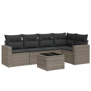 vidaXL 6 Piece Garden Sofa Set with Cushions Grey Poly Rattan