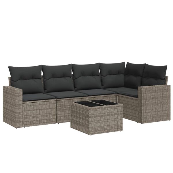 vidaXL 6 Piece Garden Sofa Set with Cushions Grey Poly Rattan