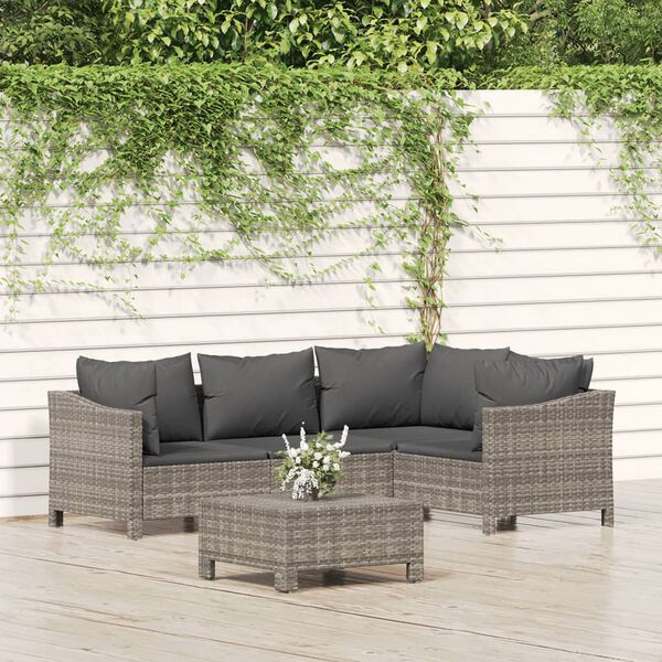 vidaXL 5 Piece Garden Lounge Set with Cushions Grey Poly Rattan