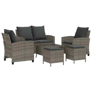 vidaXL 6 Piece Garden Sofa Set with Cushions Grey Poly Rattan